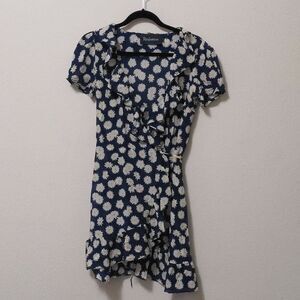 Realisation Par The Valentina Navy Blue Daisy Silk Mini Dress (Size S)